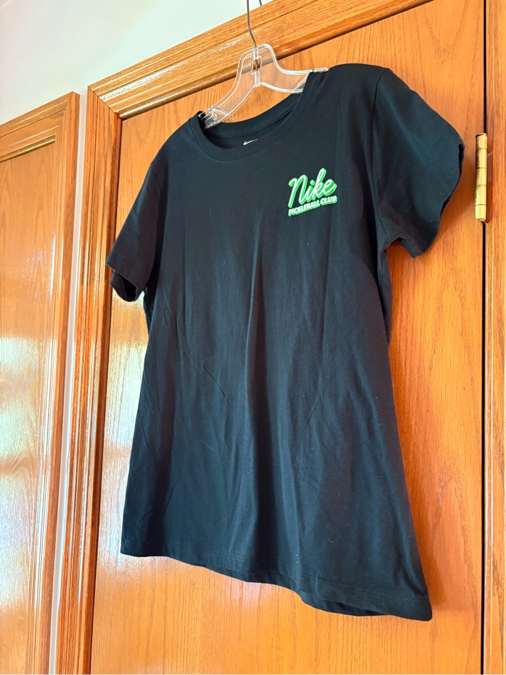 Nike Black Short Sleeve Tee with Neon Green Script Logo - Pickleball
